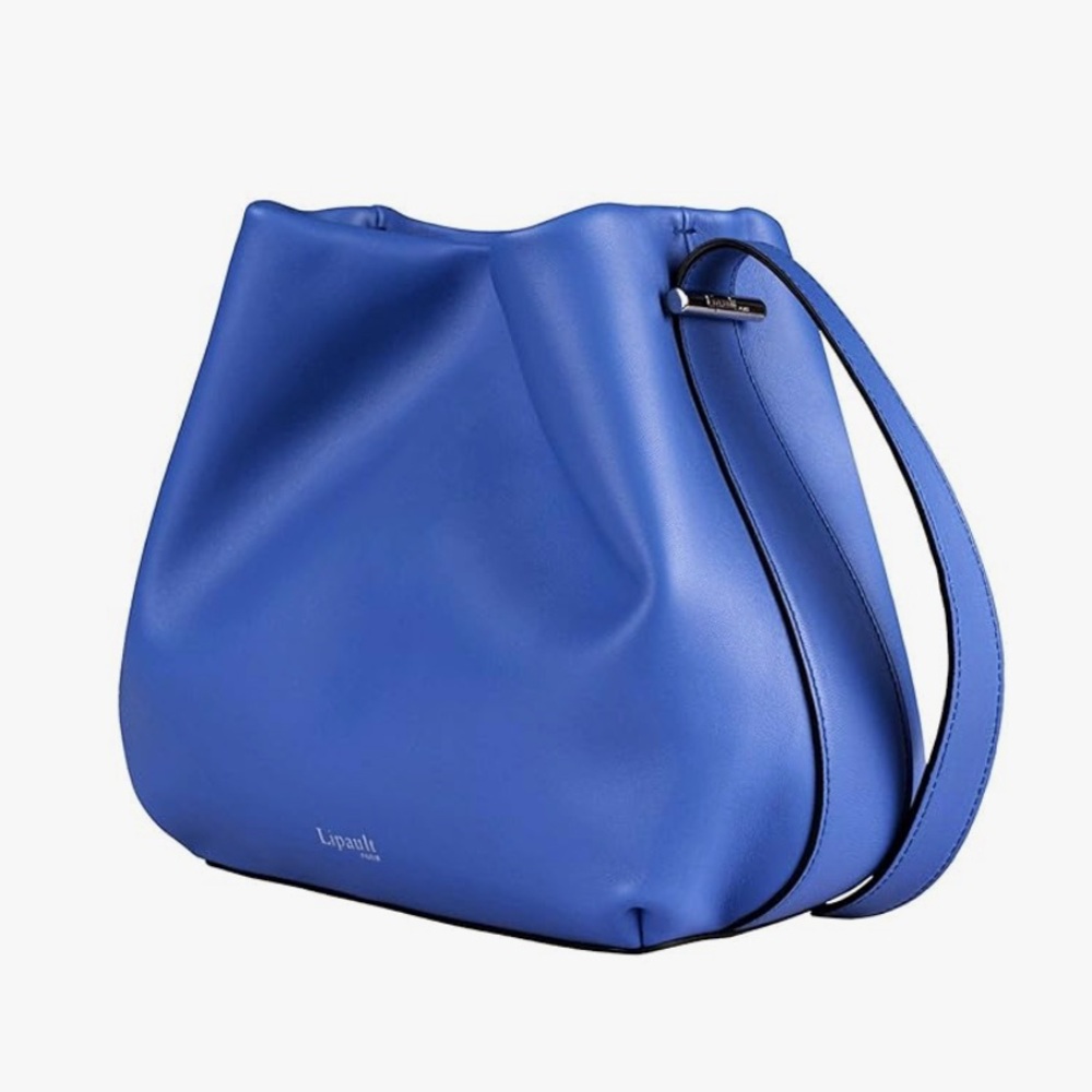 Lipault By The Seine Large Leather Bucket Bag Cobalt Blue Purse Crossbody Tote - Picture 14 of 16